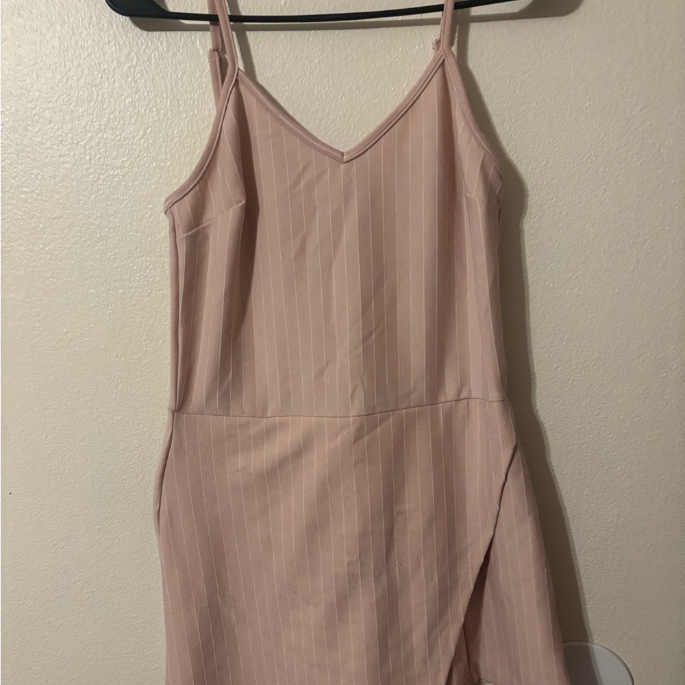 Popular Basics Nude Pinstripe Mini Dress